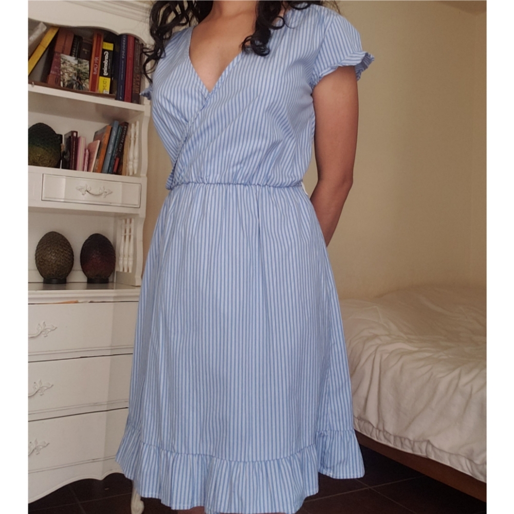 And Eway blue and white striped mini dress